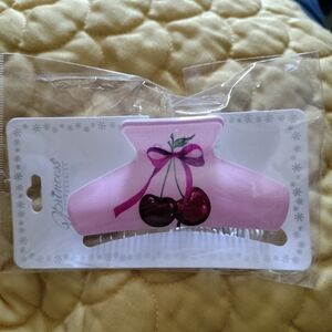 Pink Hair Clip with Cherry Design